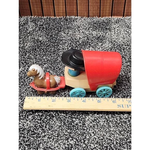 Toy Wagon Vintage Collectible Wind Up Toy Plastic Covered Horse and Driver #A92 - Picture 7 of 8